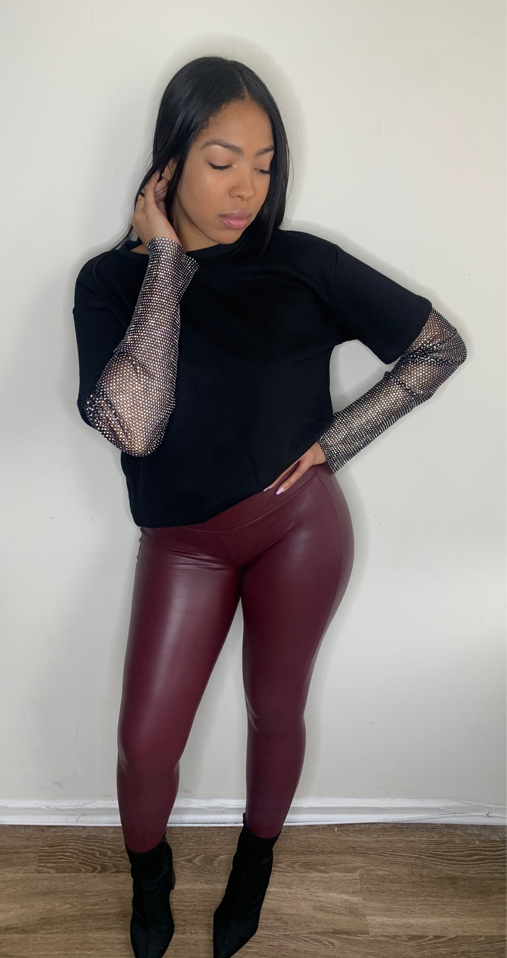 Burgundy Leather Leggings